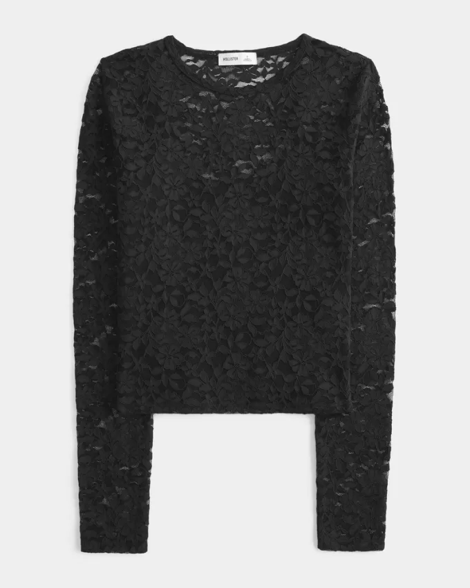 All-Over Lace Crew Top,All-Over Lace Crew Top