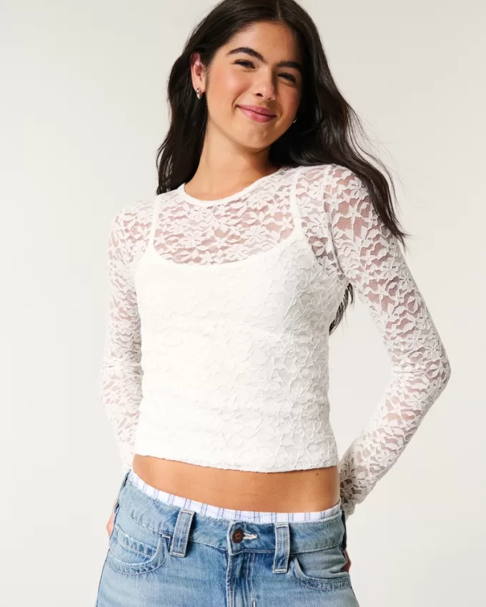 All-Over Lace Crew Top,All-Over Lace Crew Top All-Over Lace Crew Top,All-Over Lace Crew Top