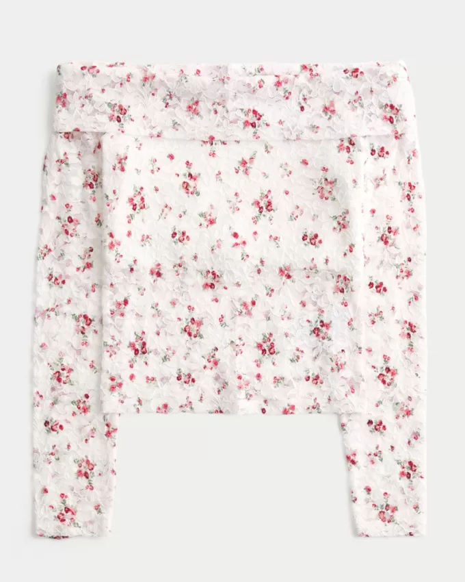 All-Over Lace Off-the-Shoulder Top,All-Over Lace Off-the-Shoulder Top