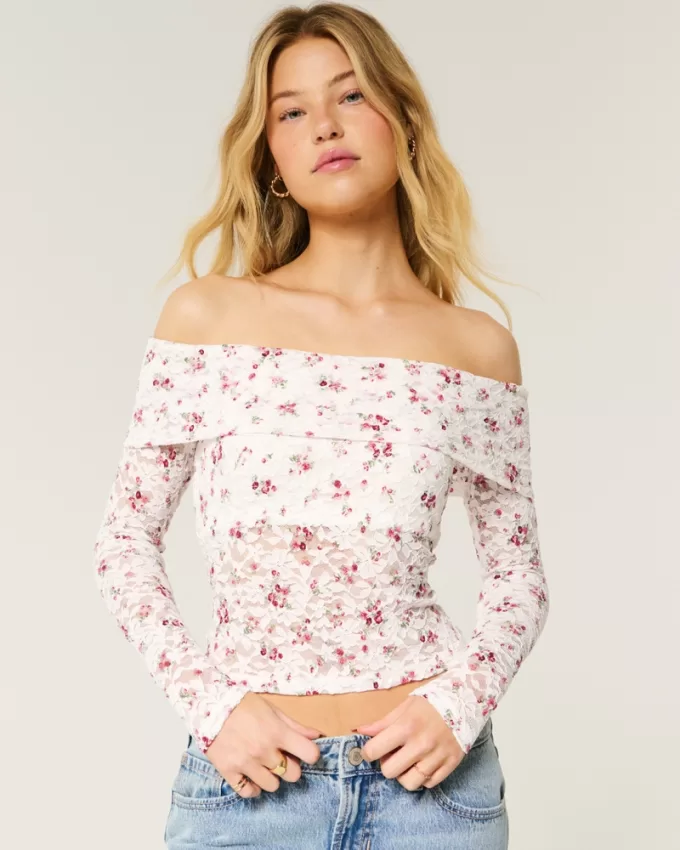 All-Over Lace Off-the-Shoulder Top,All-Over Lace Off-the-Shoulder Top