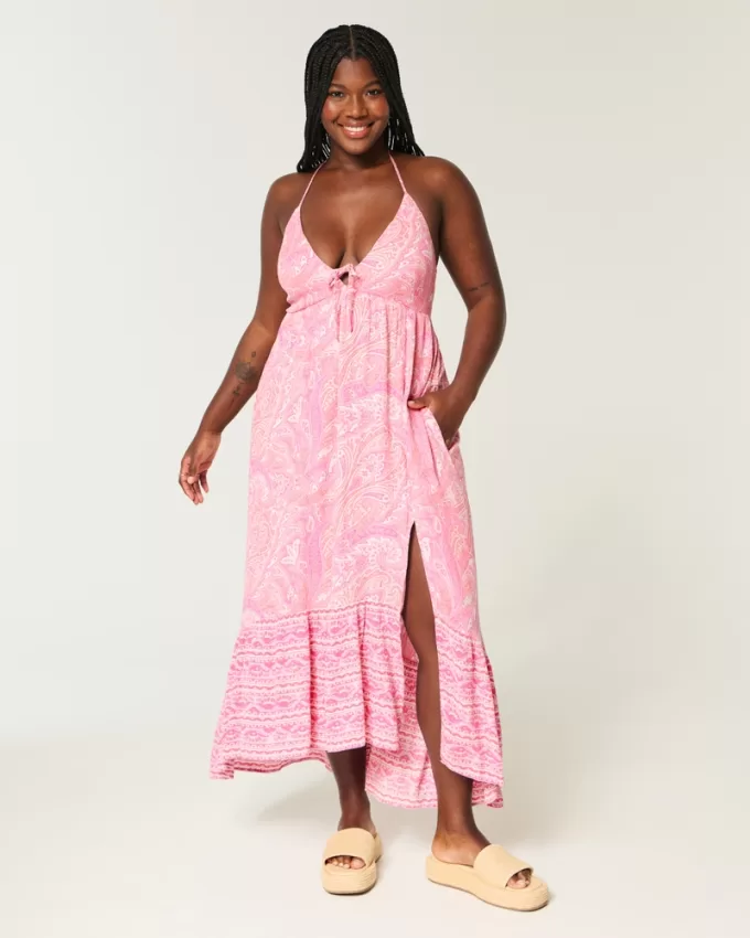 Asymmetrical Hem Halter Maxi Dress,Asymmetrical Hem Halter Maxi Dress