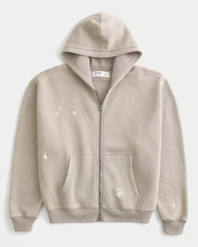 Baggy Cinch Paint Splatter Zip-Up Hoodie,Baggy Cinch Paint Splatter Zip-Up Hoodie