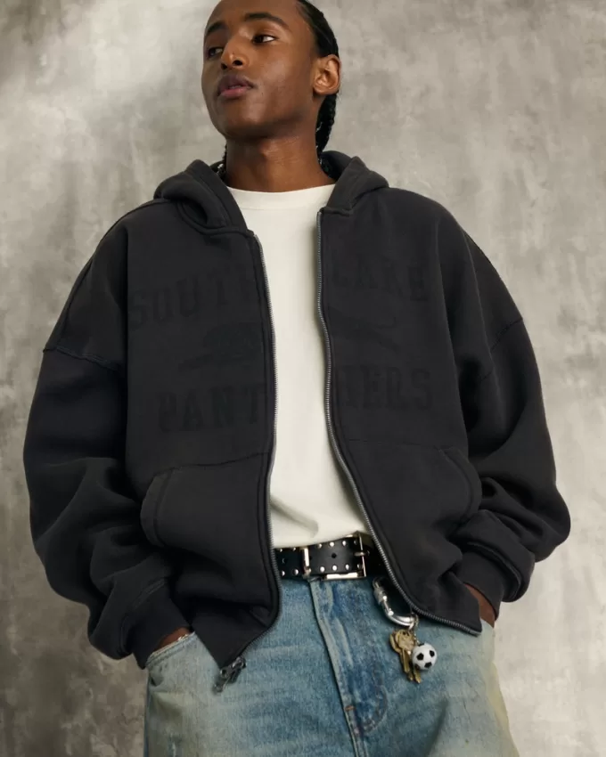 Baggy Cinch Panthers Graphic Zip-Up Hoodie,Baggy Cinch Panthers Graphic Zip-Up Hoodie