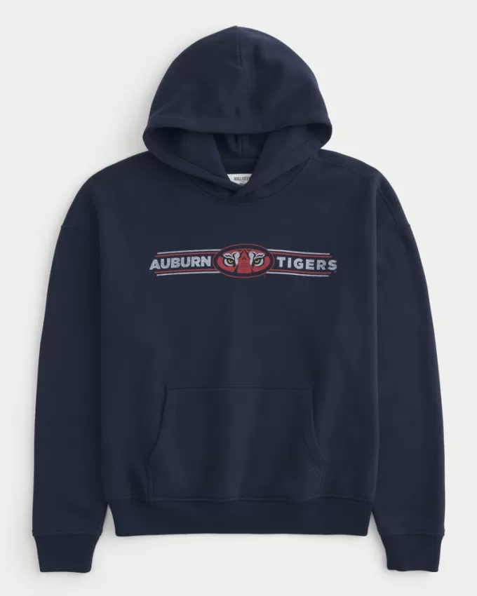 Boxy Auburn University Tigers Graphic Hoodie,Boxy Auburn University Tigers Graphic Hoodie