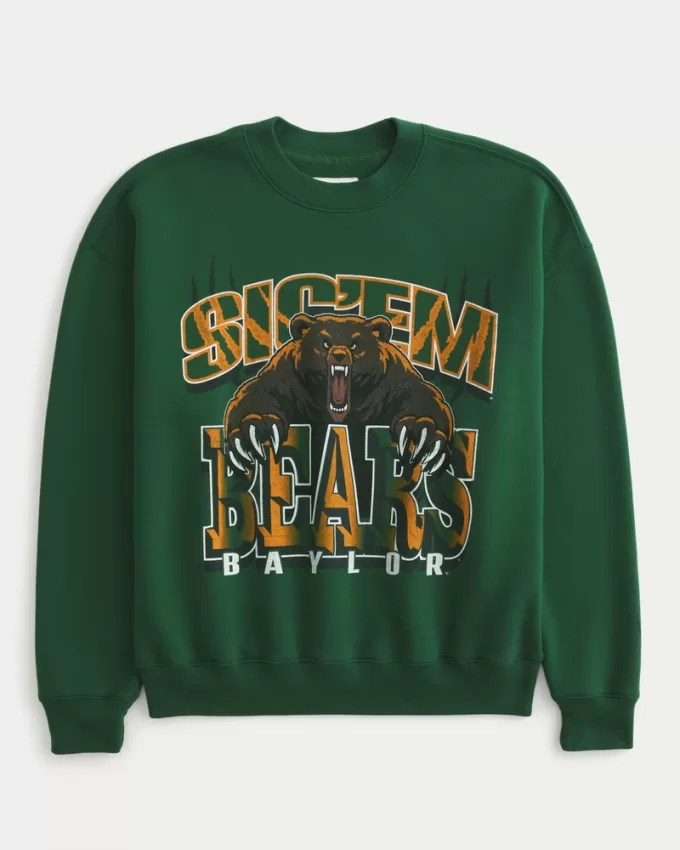 Boxy Baylor University Bears Graphic Crew Sweatshirt,Boxy Baylor University Bears Graphic Crew Sweatshirt
