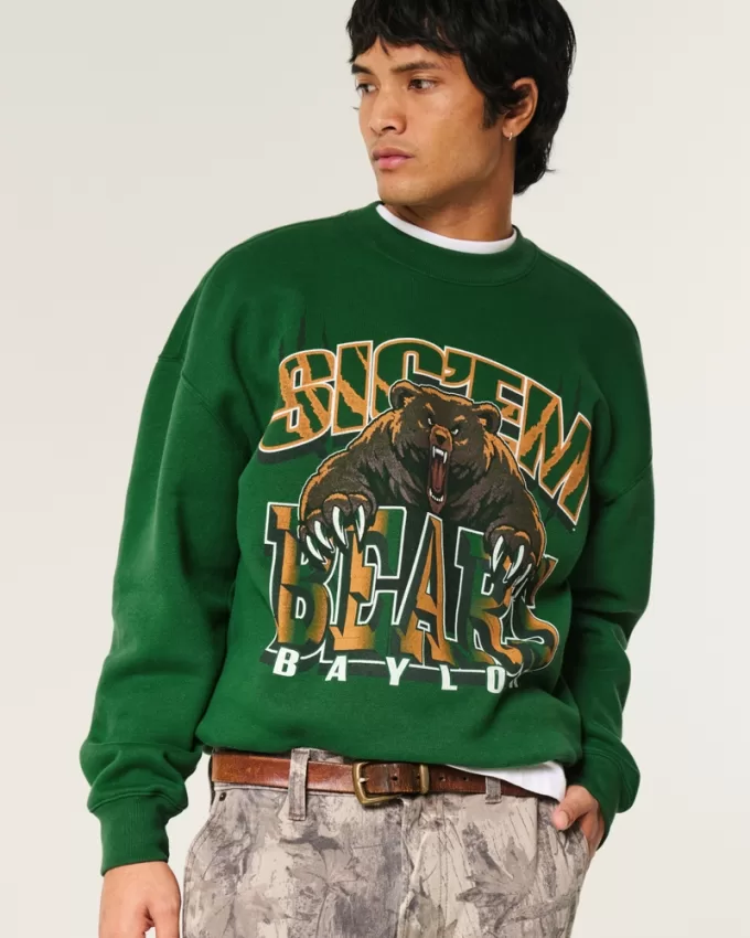 Boxy Baylor University Bears Graphic Crew Sweatshirt,Boxy Baylor University Bears Graphic Crew Sweatshirt
