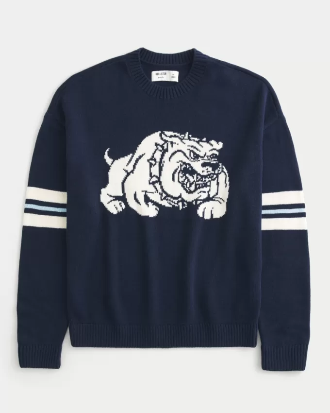 Boxy Bulldog Graphic Crew Sweater,Boxy Bulldog Graphic Crew Sweater