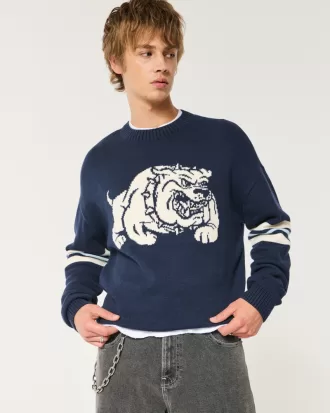 Boxy Bulldog Graphic Crew Sweater,Boxy Bulldog Graphic Crew Sweater