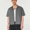 Boxy Cropped Short-Sleeve Poplin Shirt,Boxy Cropped Short-Sleeve Poplin Shirt