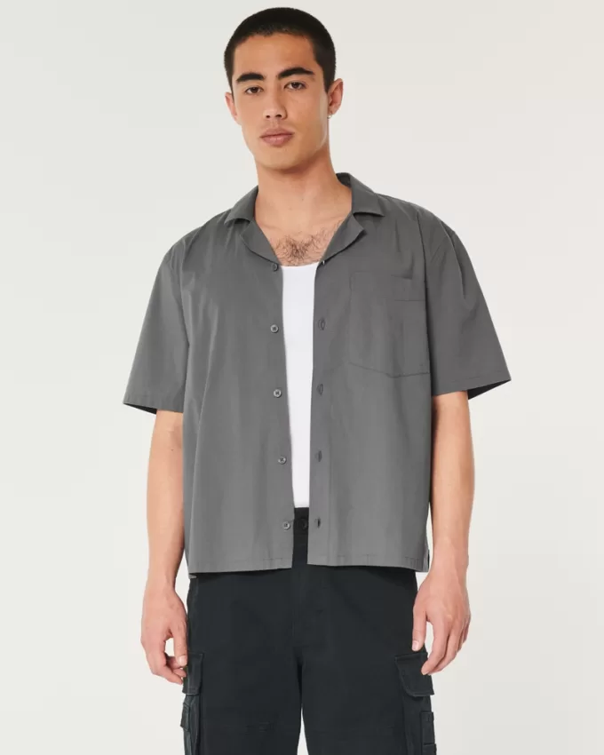 Boxy Cropped Short-Sleeve Poplin Shirt,Boxy Cropped Short-Sleeve Poplin Shirt
