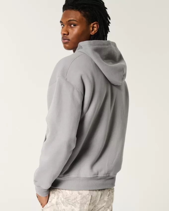 Boxy Faux Shearling-Lined Zip-Up Hoodie,Boxy Faux Shearling-Lined Zip-Up Hoodie