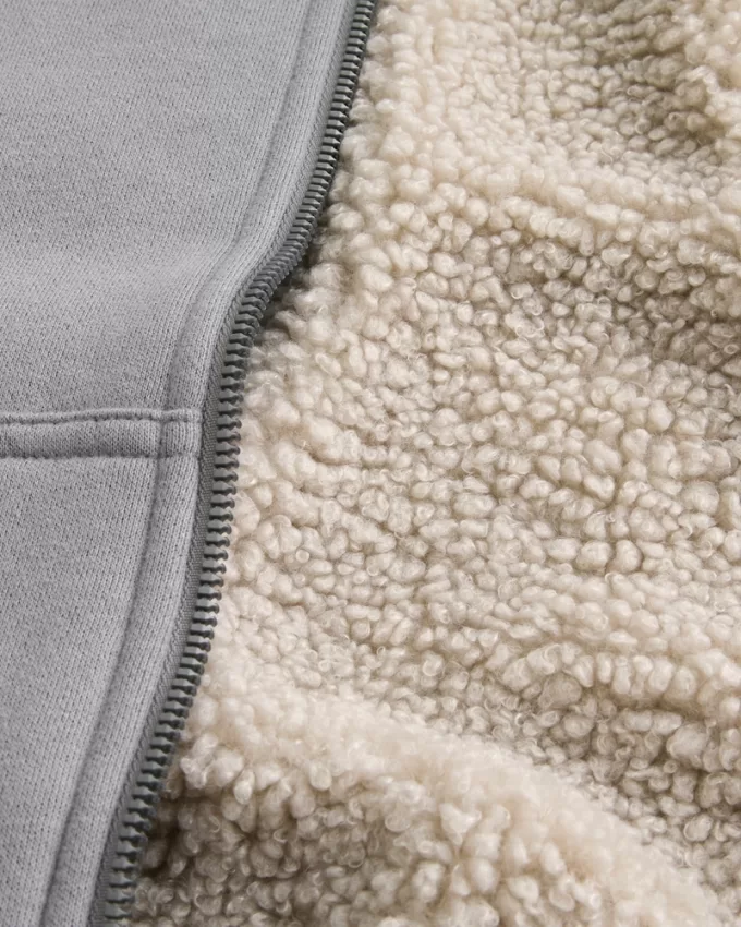 Boxy Faux Shearling-Lined Zip-Up Hoodie,Boxy Faux Shearling-Lined Zip-Up Hoodie