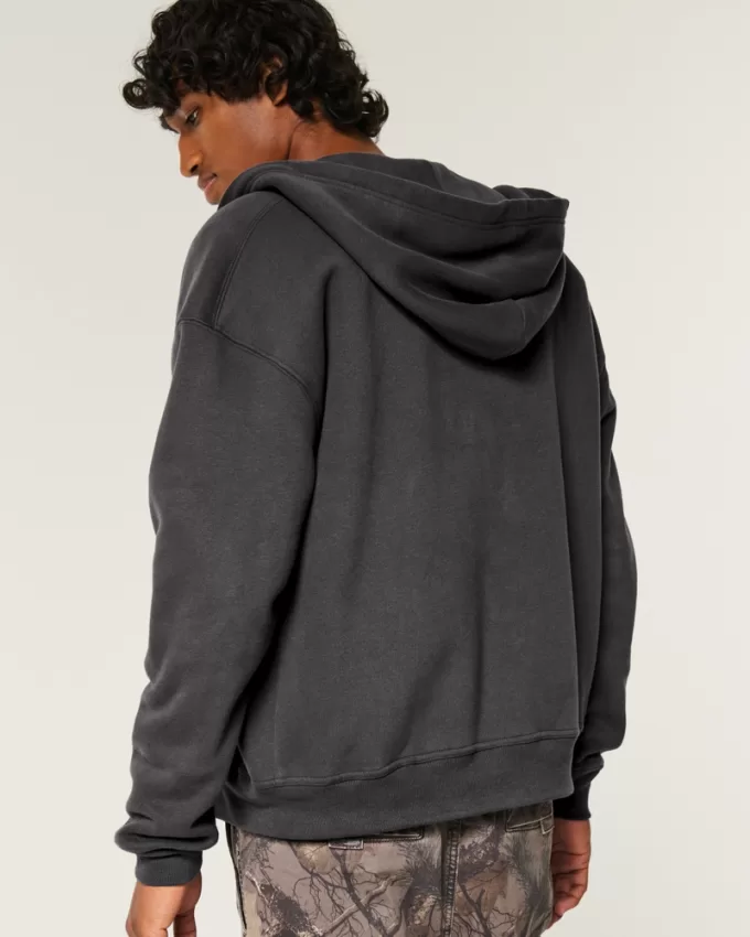 Boxy Faux Shearling-Lined Zip-Up Hoodie,Boxy Faux Shearling-Lined Zip-Up Hoodie