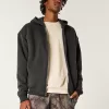 Boxy Faux Shearling-Lined Zip-Up Hoodie,Boxy Faux Shearling-Lined Zip-Up Hoodie
