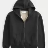 Boxy Faux Shearling-Lined Zip-Up Hoodie,Boxy Faux Shearling-Lined Zip-Up Hoodie