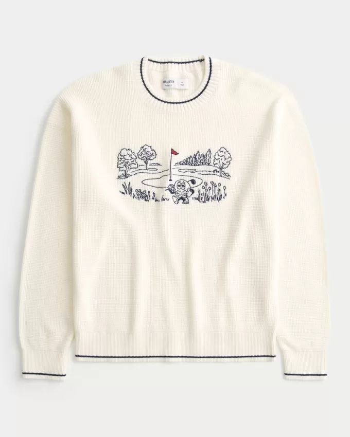 Boxy Golf Graphic Crew Sweater,Boxy Golf Graphic Crew Sweater