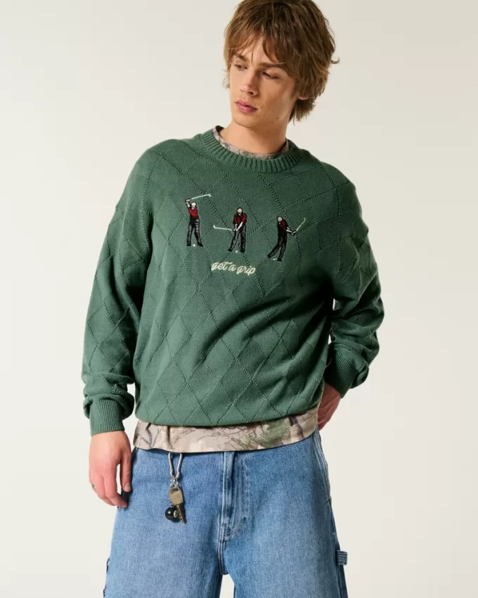 Boxy Golf Graphic Crew Sweater,Boxy Golf Graphic Crew Sweater Boxy Golf Graphic Crew Sweater,Boxy Golf Graphic Crew Sweater