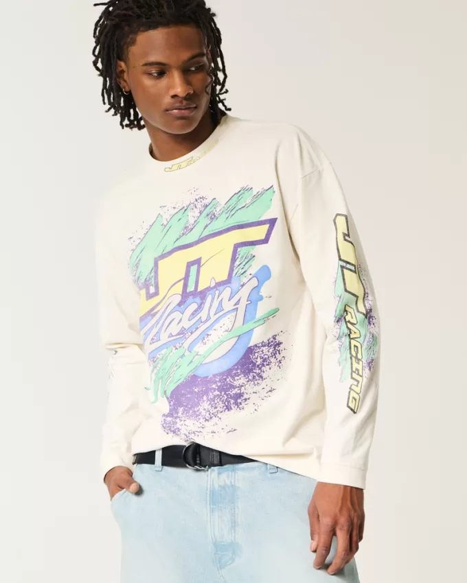 Boxy Heavyweight Long-Sleeve JT Racing Moto Jersey Tee,Boxy Heavyweight Long-Sleeve JT Racing Moto Jersey Tee