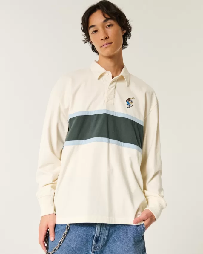 Boxy Heavyweight Tasmanian Devil Graphic Rugby Polo,Boxy Heavyweight Tasmanian Devil Graphic Rugby Polo