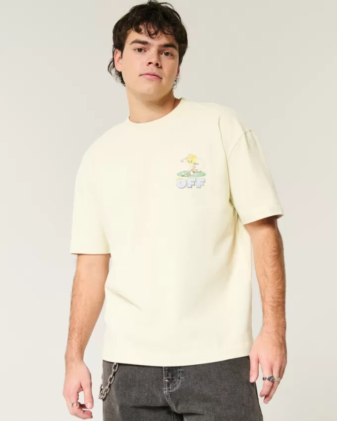 Boxy Heavyweight Tweety Golf Graphic Tee,Boxy Heavyweight Tweety Golf Graphic Tee