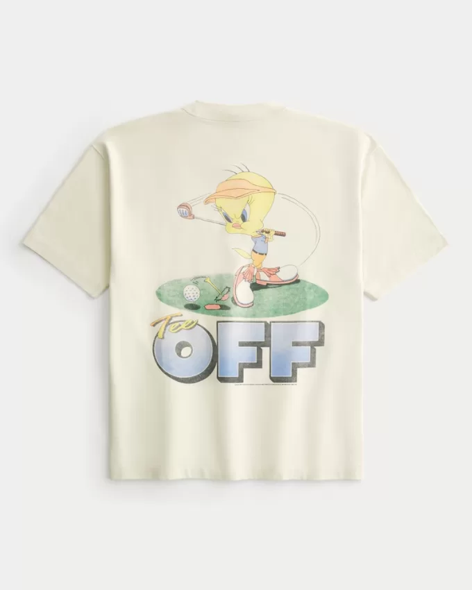 Boxy Heavyweight Tweety Golf Graphic Tee,Boxy Heavyweight Tweety Golf Graphic Tee