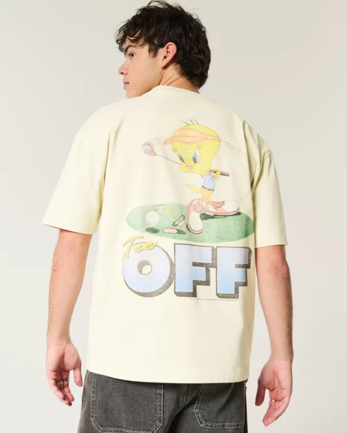 Boxy Heavyweight Tweety Golf Graphic Tee,Boxy Heavyweight Tweety Golf Graphic Tee