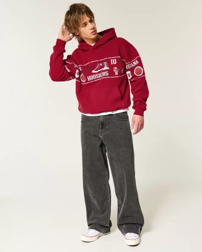 Boxy Indiana University Hoosiers Graphic Hoodie,Boxy Indiana University Hoosiers Graphic Hoodie