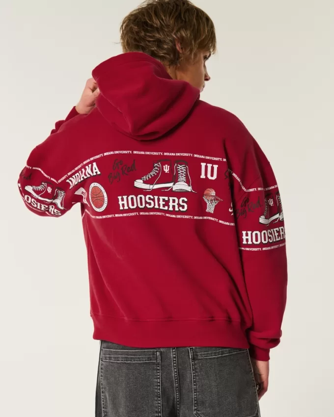 Boxy Indiana University Hoosiers Graphic Hoodie,Boxy Indiana University Hoosiers Graphic Hoodie