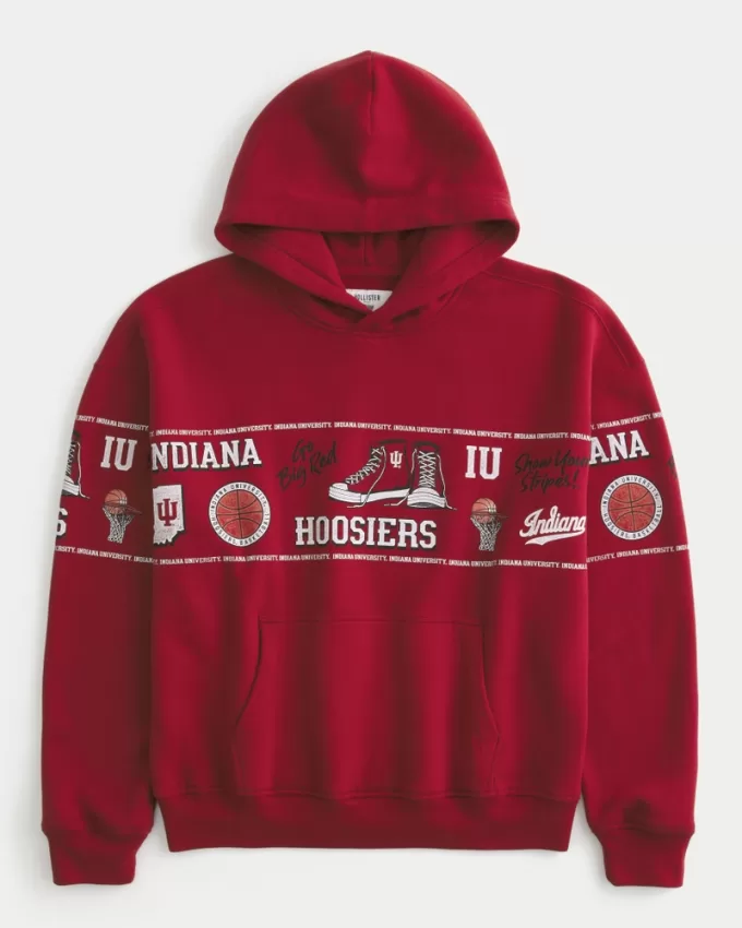 Boxy Indiana University Hoosiers Graphic Hoodie,Boxy Indiana University Hoosiers Graphic Hoodie