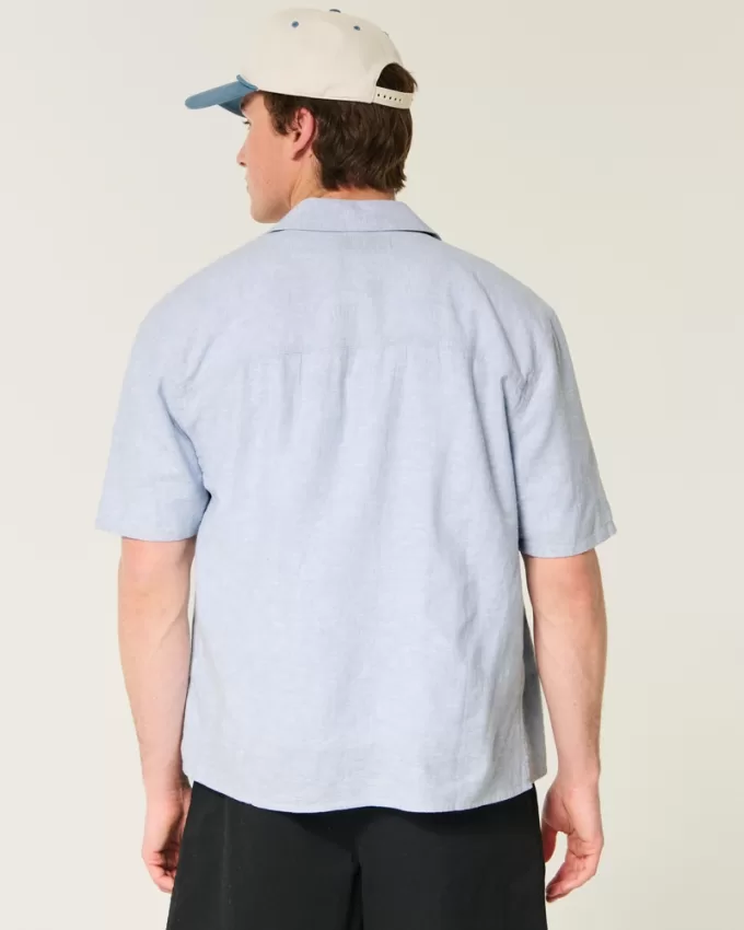 Boxy Linen-Blend Short-Sleeve Shirt,Boxy Linen-Blend Short-Sleeve Shirt