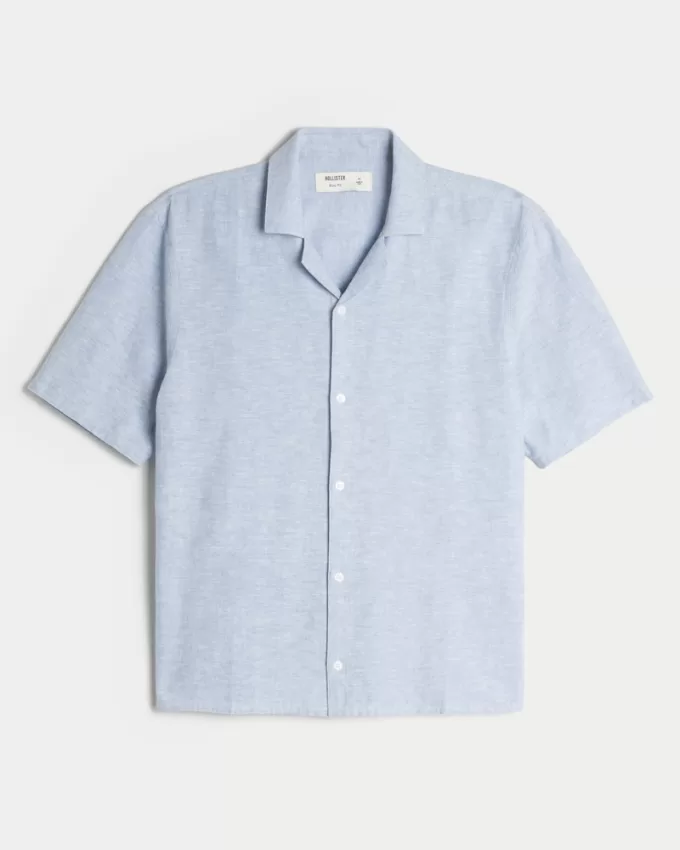 Boxy Linen-Blend Short-Sleeve Shirt,Boxy Linen-Blend Short-Sleeve Shirt
