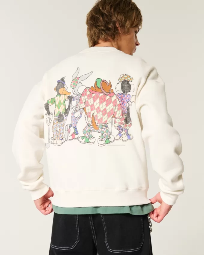 Boxy Looney Tunes Golf Graphic Crew Sweatshirt,Boxy Looney Tunes Golf Graphic Crew Sweatshirt