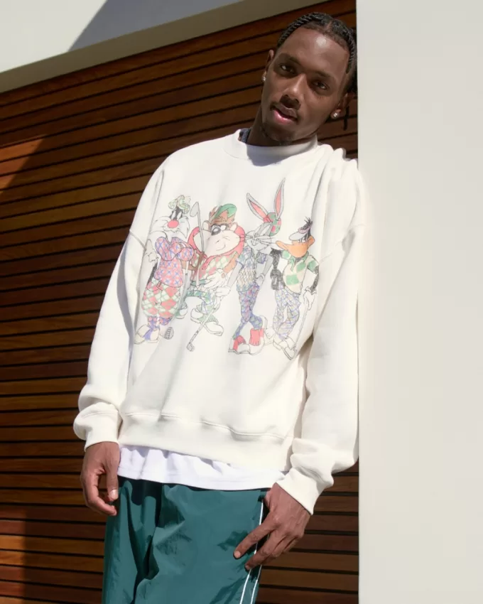 Boxy Looney Tunes Golf Graphic Crew Sweatshirt,Boxy Looney Tunes Golf Graphic Crew Sweatshirt