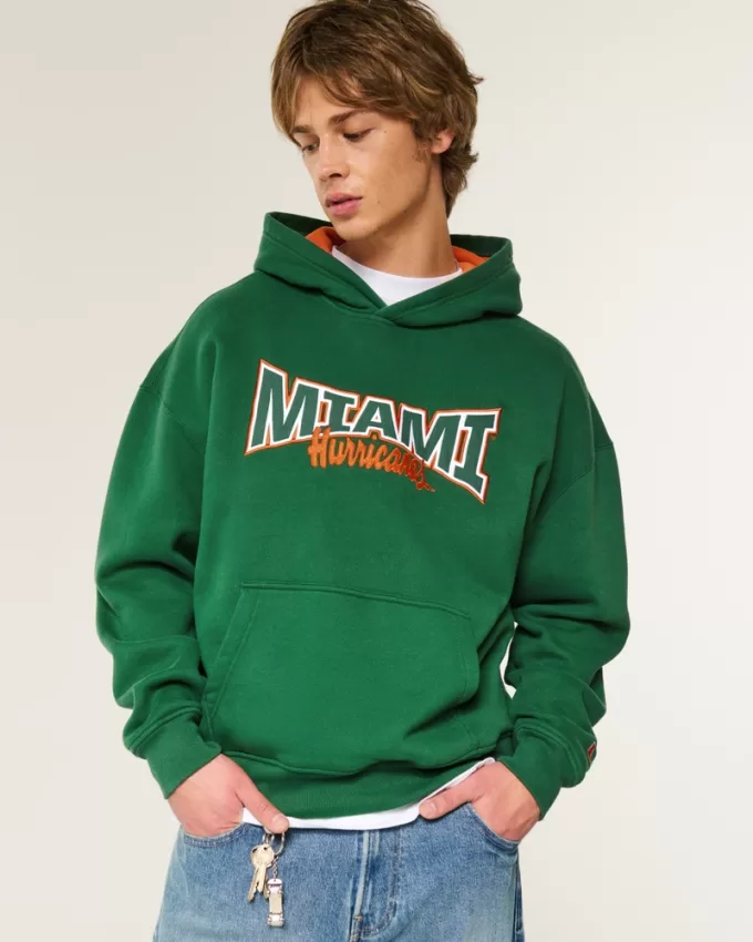 Boxy Miami Hurricanes Graphic Hoodie,Boxy Miami Hurricanes Graphic Hoodie
