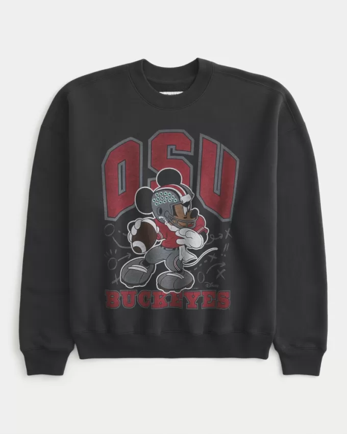 Boxy Mickey Mouse Ohio State Buckeyes Graphic Crew Sweatshirt,Boxy Mickey Mouse Ohio State Buckeyes Graphic Crew Sweatshirt