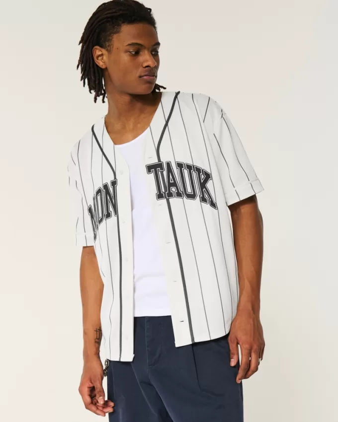 Boxy Montauk Graphic Baseball Jersey,Boxy Montauk Graphic Baseball Jersey