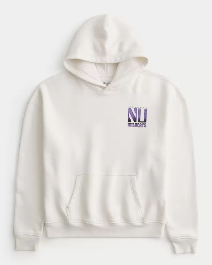 Boxy Northwestern University Wildcats Graphic Hoodie,Boxy Northwestern University Wildcats Graphic Hoodie