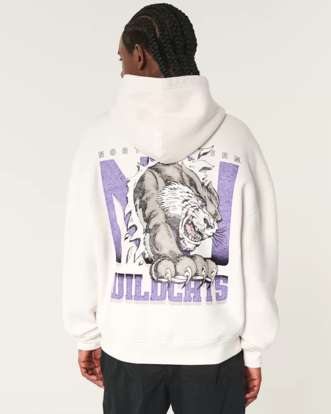 Boxy Northwestern University Wildcats Graphic Hoodie,Boxy Northwestern University Wildcats Graphic Hoodie
