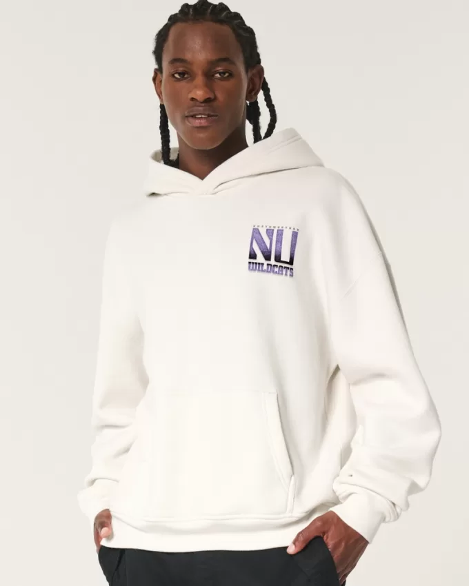 Boxy Northwestern University Wildcats Graphic Hoodie,Boxy Northwestern University Wildcats Graphic Hoodie