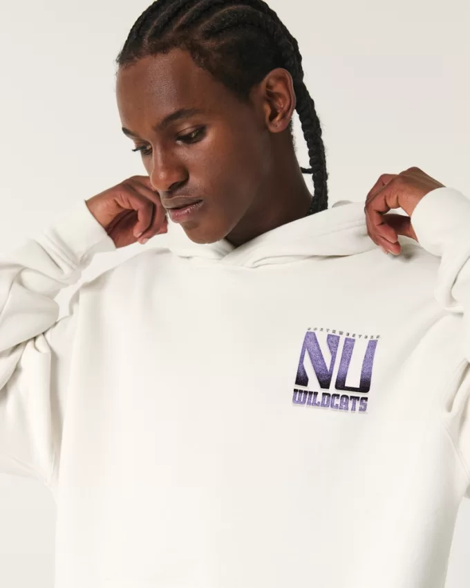 Boxy Northwestern University Wildcats Graphic Hoodie,Boxy Northwestern University Wildcats Graphic Hoodie