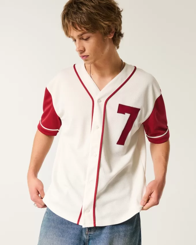 Boxy Number Graphic Baseball Jersey,Boxy Number Graphic Baseball Jersey