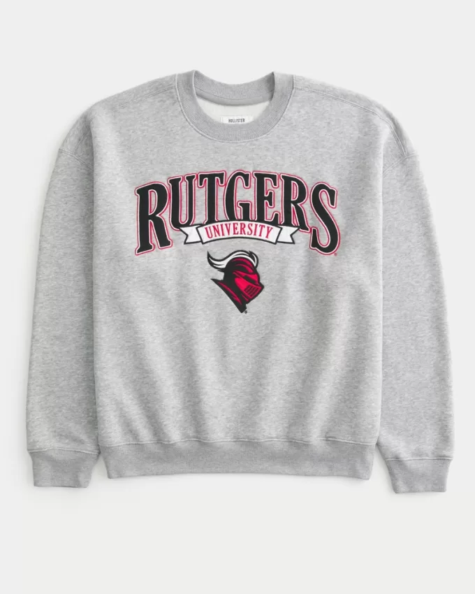 Boxy Rutgers University Graphic Crew Sweatshirt,Boxy Rutgers University Graphic Crew Sweatshirt