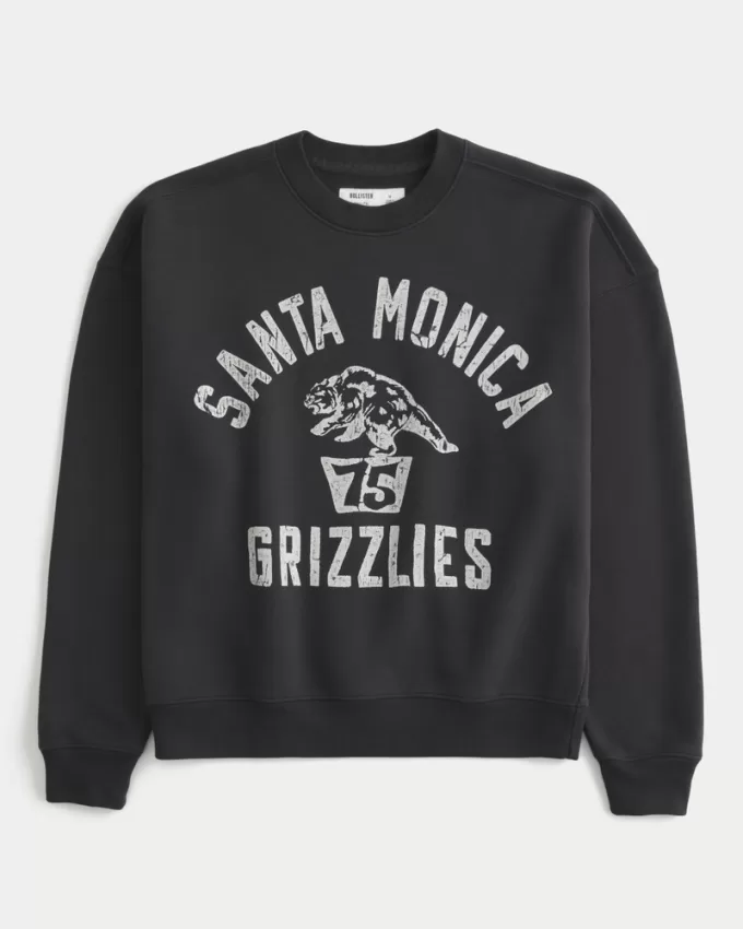 Boxy Santa Monica Grizzlies Graphic Crew Sweatshirt,Boxy Santa Monica Grizzlies Graphic Crew Sweatshirt