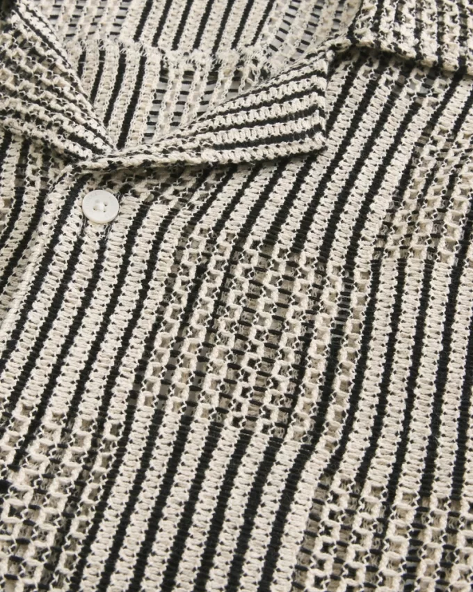 Boxy Short-Sleeve Crochet-Style Shirt,Boxy Short-Sleeve Crochet-Style Shirt