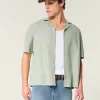 Boxy Short-Sleeve Linen-Blend Shirt,Boxy Short-Sleeve Linen-Blend Shirt