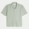 Boxy Short-Sleeve Linen-Blend Shirt,Boxy Short-Sleeve Linen-Blend Shirt