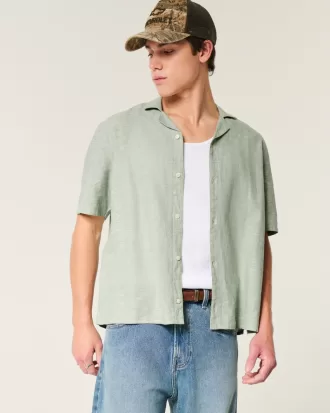 Boxy Short-Sleeve Linen-Blend Shirt,Boxy Short-Sleeve Linen-Blend Shirt Boxy Short-Sleeve Linen-Blend Shirt,Boxy Short-Sleeve Linen-Blend Shirt