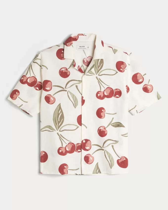 Boxy Short-Sleeve Linen-Blend Shirt,Boxy Short-Sleeve Linen-Blend Shirt