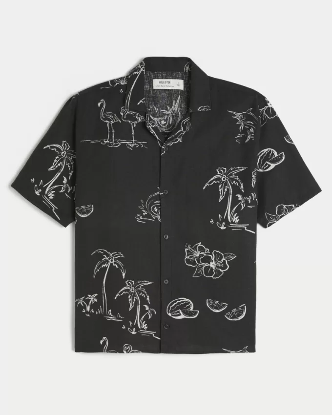 Boxy Short-Sleeve Linen-Blend Shirt,Boxy Short-Sleeve Linen-Blend Shirt