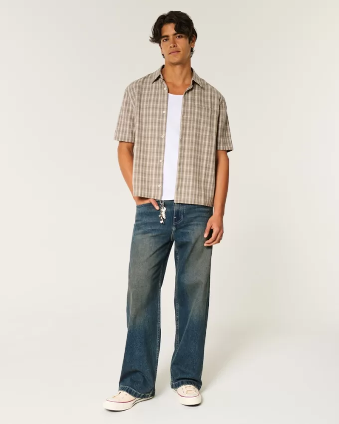 Boxy Short-Sleeve Plaid Shirt,Boxy Short-Sleeve Plaid Shirt